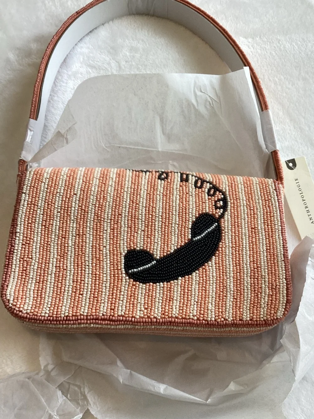 Anthropologie Peach Beaded Telephone Crossbody